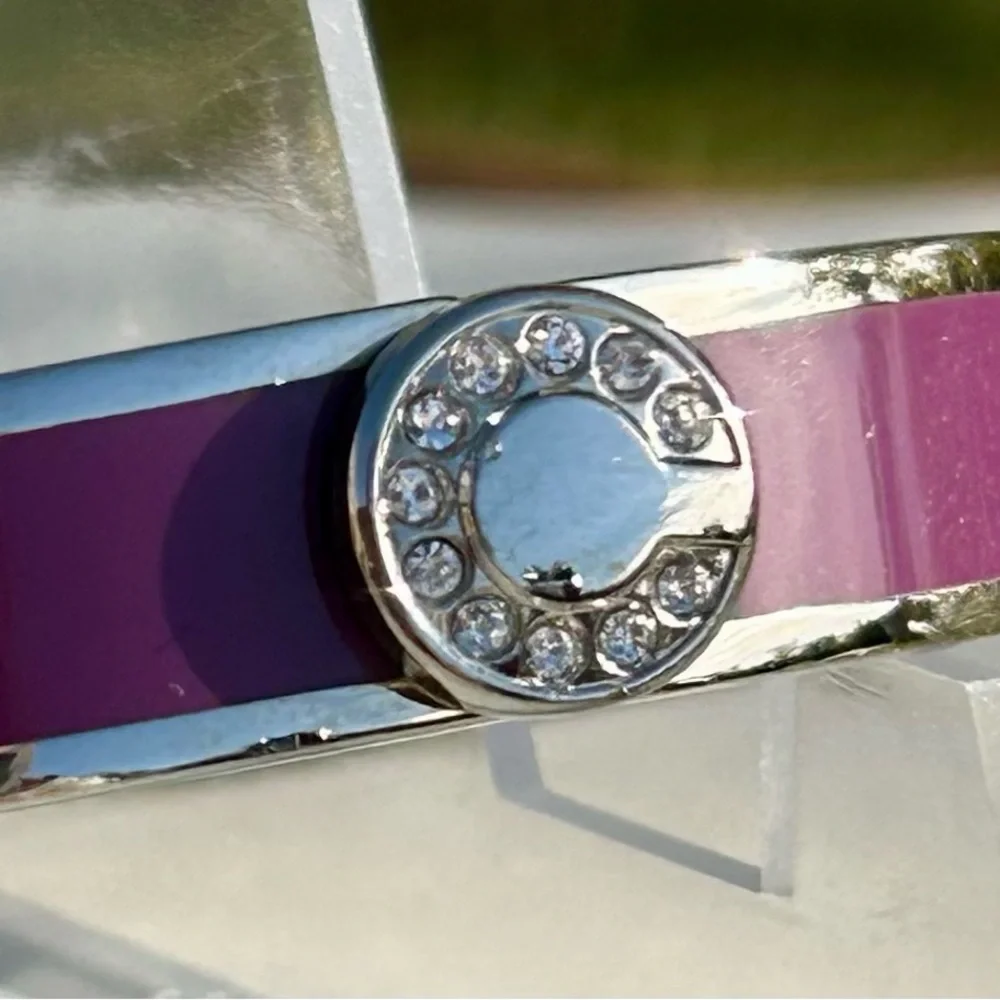 Coach Signature C Magenta Purple Silver Enameled Hinged Bangle Bracelet